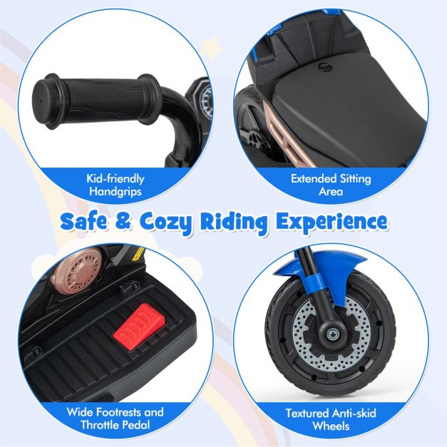 6V Kids Ride-on Motorcycle with 2-wheel/3-wheel Conversion & Detachable Training Wheels-Blue