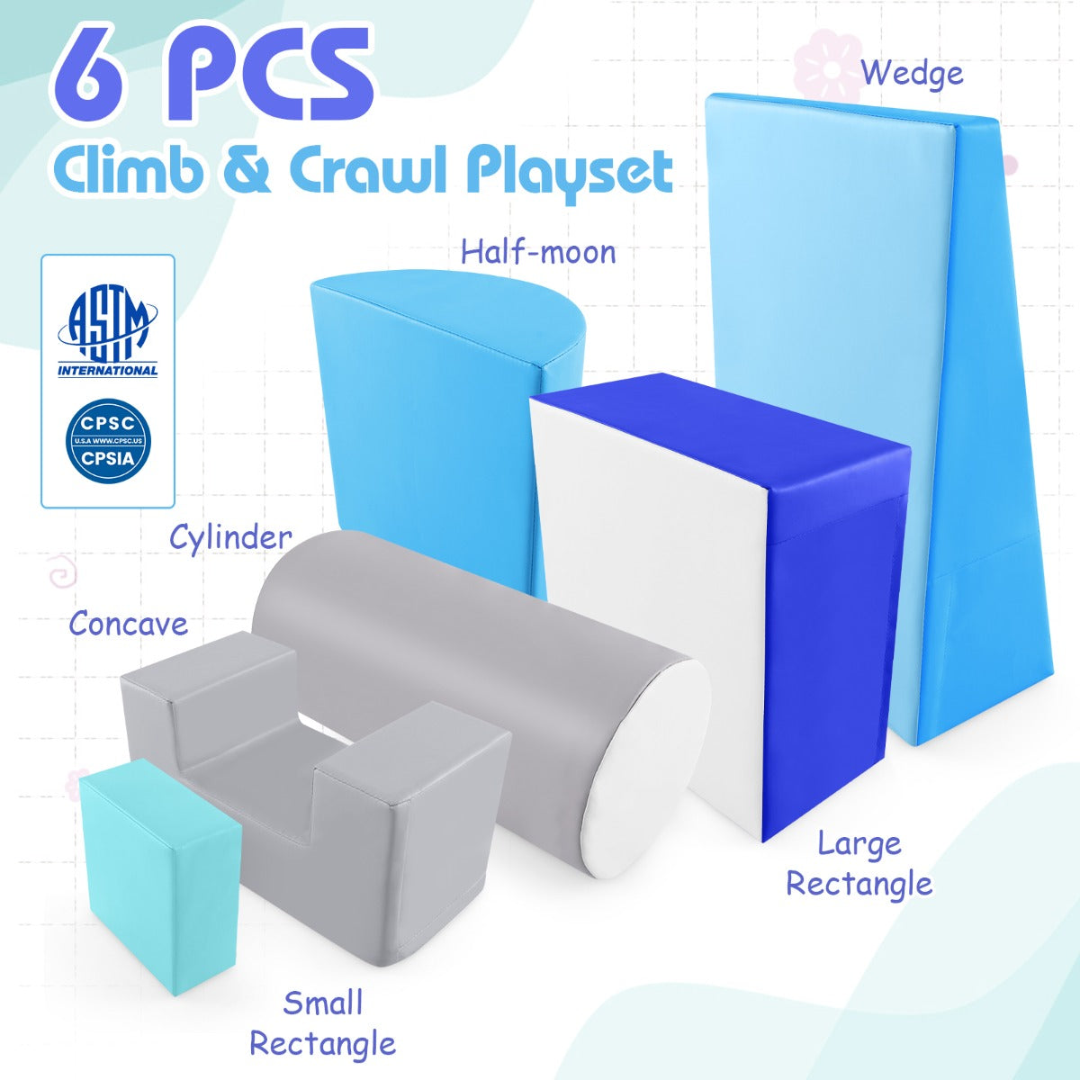 6 Pieces Indoor Climb and Crawl Activity Playset for Kids-Blue