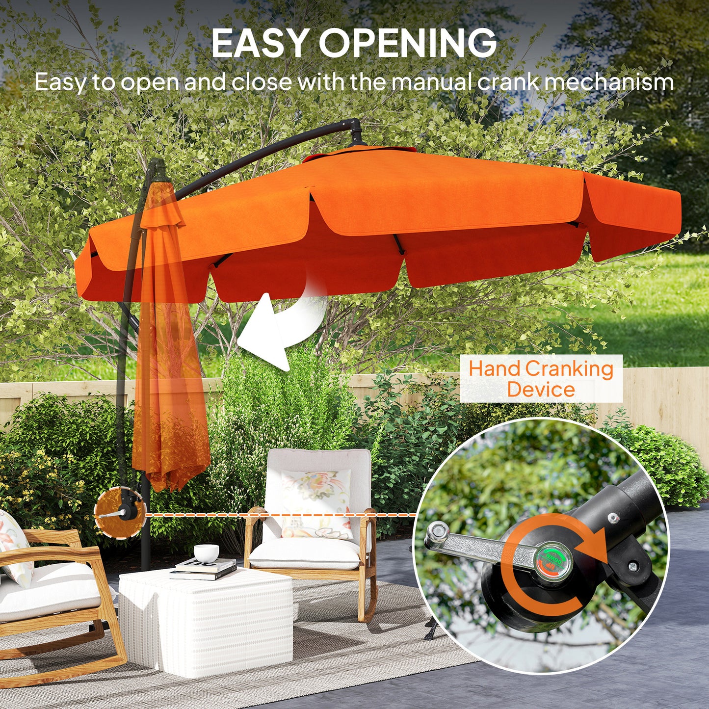 Outsunny 2,7m Garden Cantilever Banana Parasol - Pomarańczowy