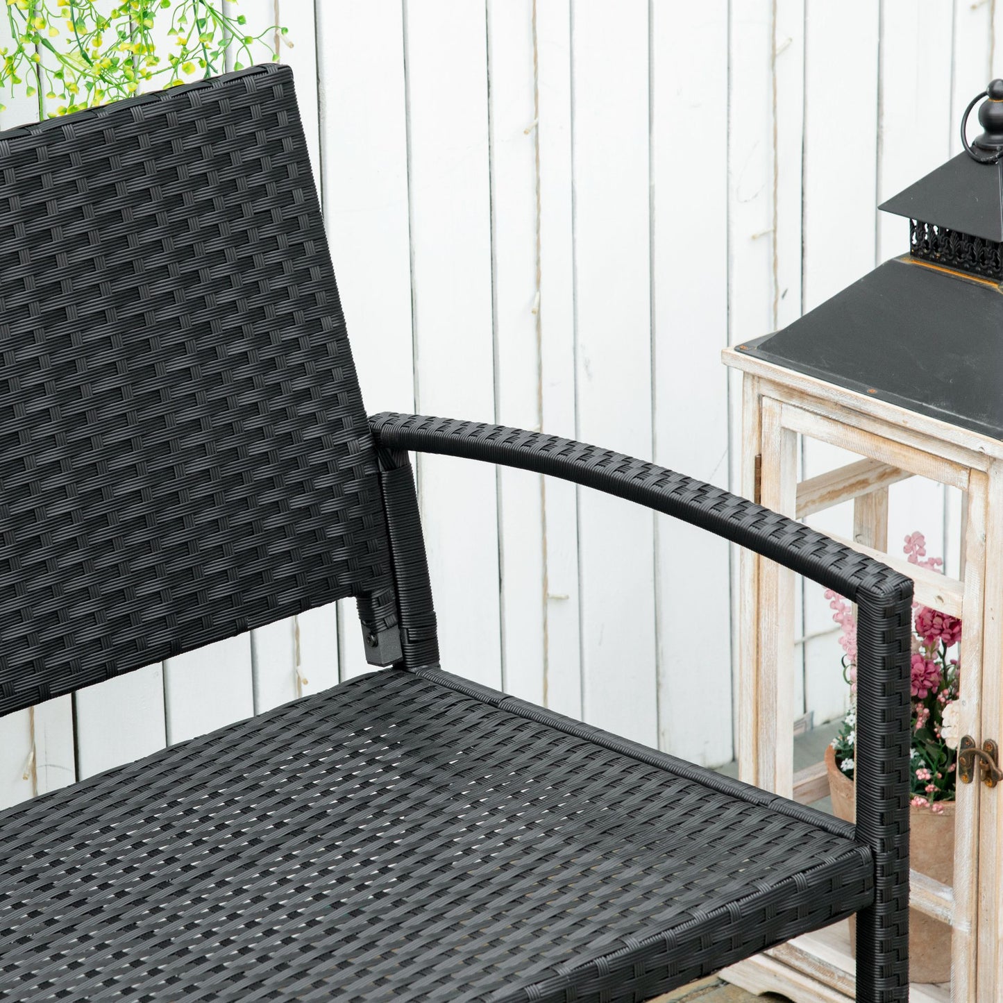 Outsunny Patio Rattan 2-osobowa ławka ogrodowa z wikliny pleciona kanapa z fotelem ogrodowym krzesło ogrodowe w kolorze czarnym