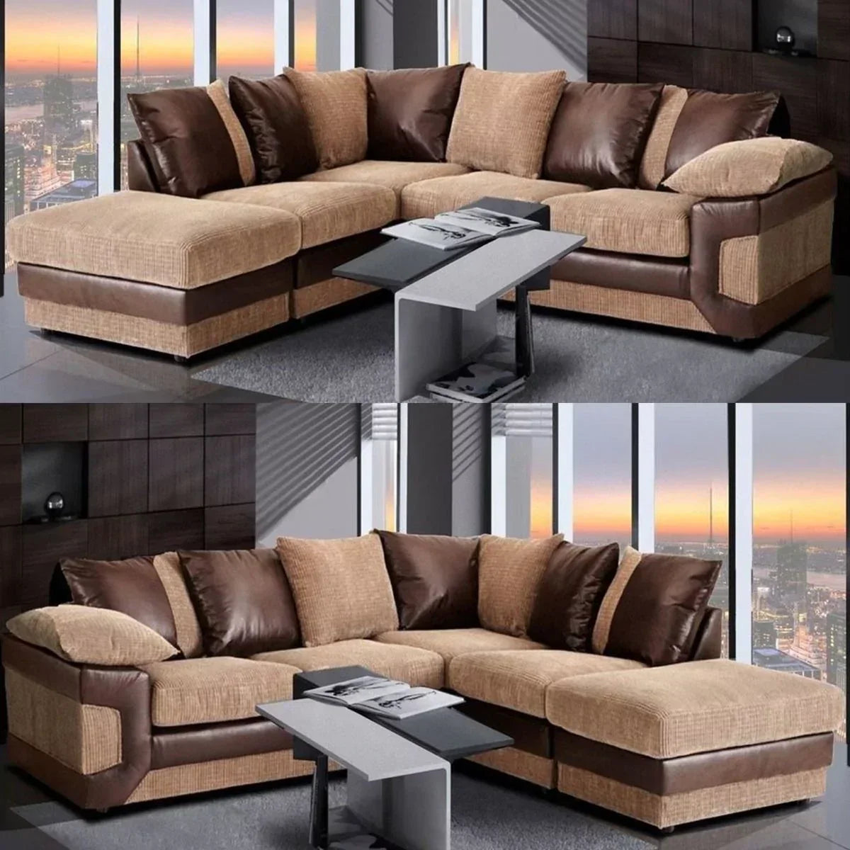 Sofa narożna Swansea II Jumbo Cord w kolorze czarno-szarym z podłokietnikiem po lewej i prawej stronie
