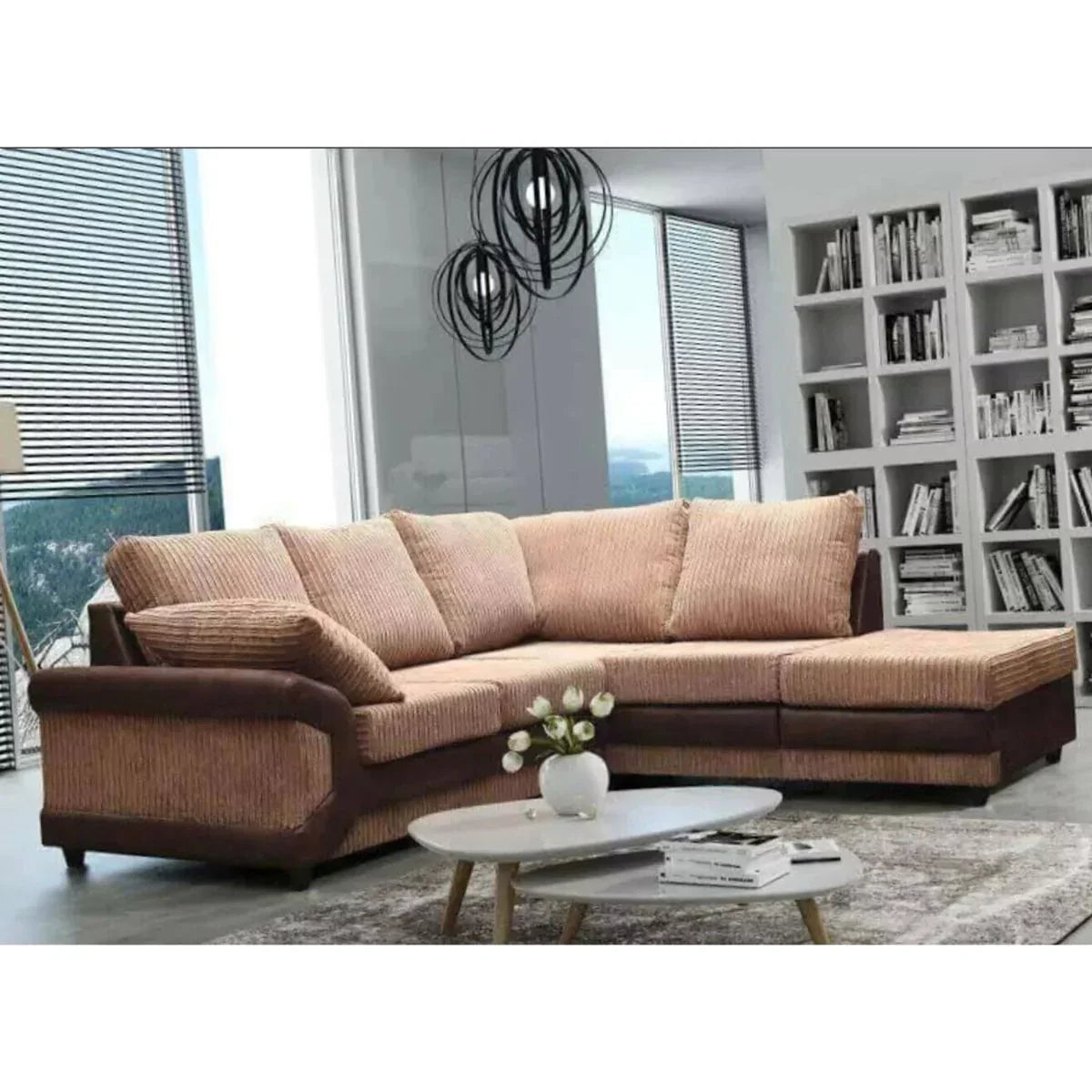 Sofa narożna Swansea High Back Fabric Black and Grey z podłokietnikiem po prawej i lewej stronie