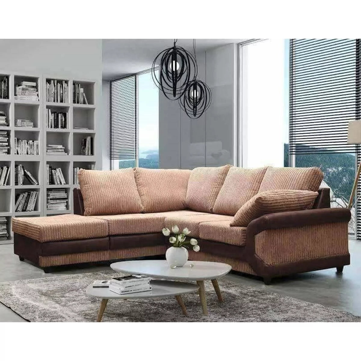 Sofa narożna Swansea High Back Fabric Black and Grey z podłokietnikiem po prawej i lewej stronie