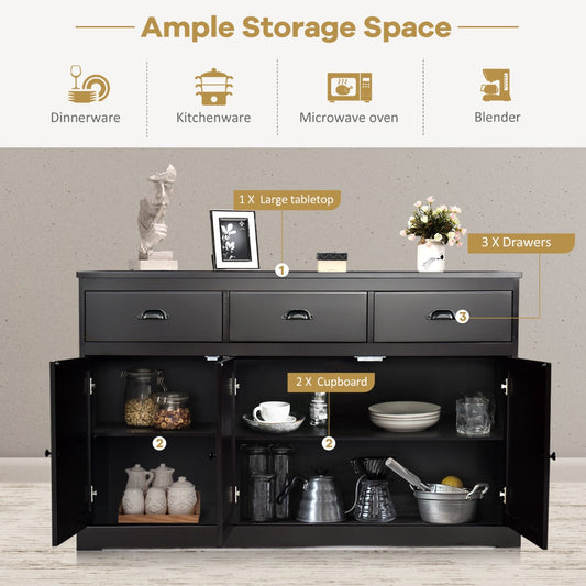 Buffet Sideboard with Cabinets Drawers and Adjustable Shelf-Brown