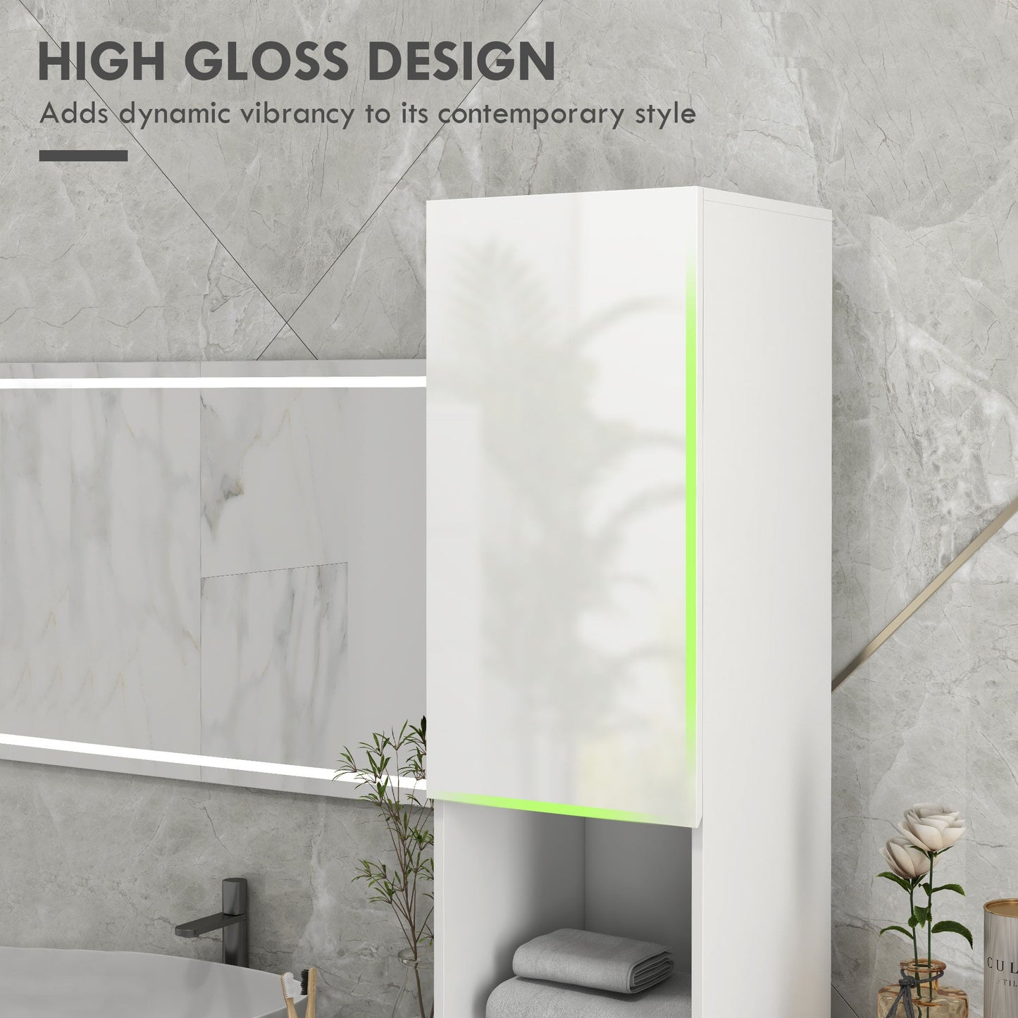 Szafka łazienkowa Kleankin Multi-Storage Slim - wysoki połysk, biel
