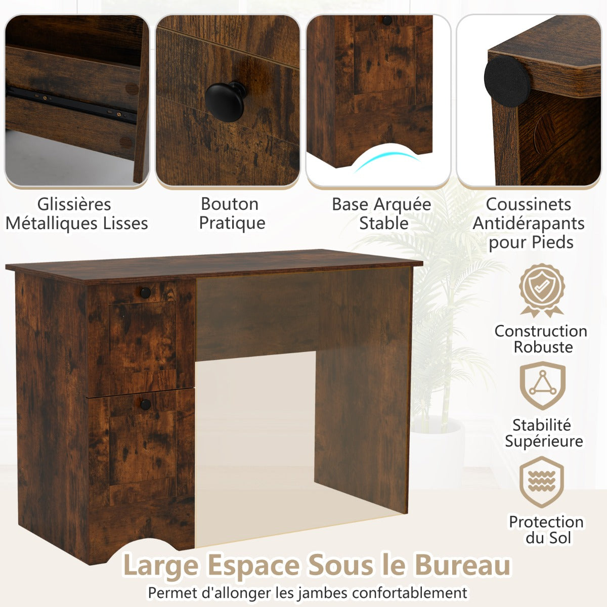 Home Office Writing Desk with 2 Drawers-Rustic Brown