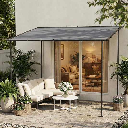 Outsunny Lean to Garden Pergola in Grey, image 2