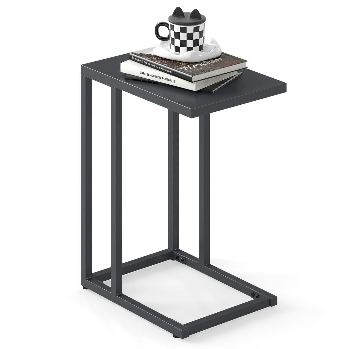Modern Industrial Metal End Table with Adjustable Foot Pads-Grey