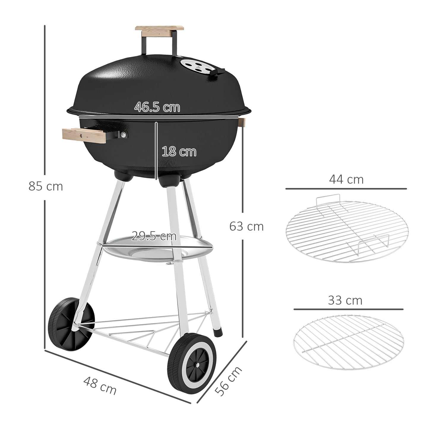Outsunny przenośny okrągły grill węglowy BBQ z pokrywką, kontrola ciepła na zewnątrz, patio, grill ogrodowy