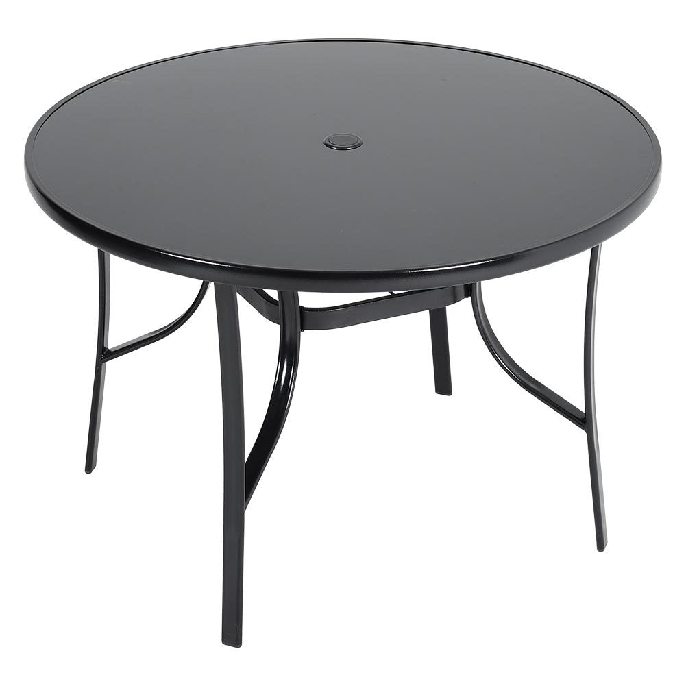 Patio Garden Dining Table with Umbrella Hole Glass Garden Table