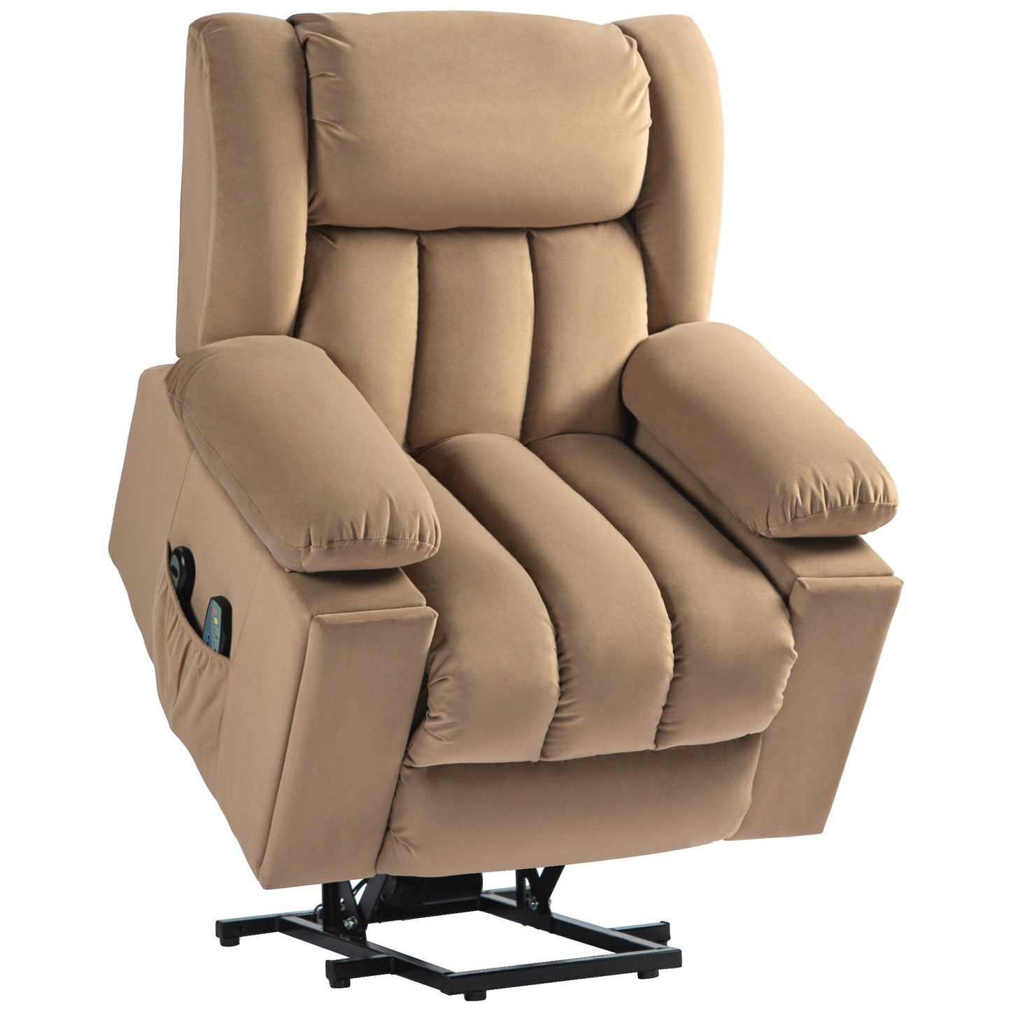 HOMCOM Power Lift Recliner Chair with Vibration Massage and Heat, Electric Lift Chair for Elderly, Overstuffed Fabric Riser and Reclining Armchair with USB Ports, Cup Holders, Light Brown