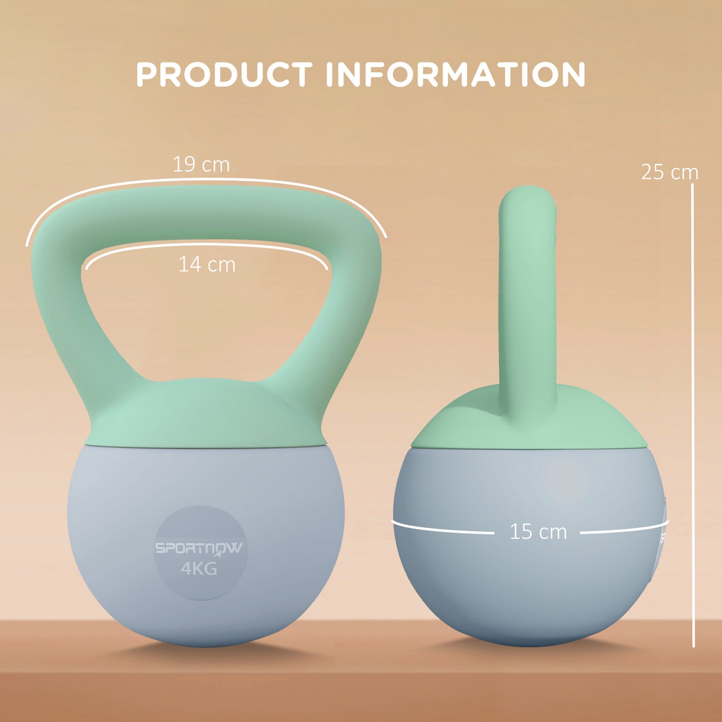 SPORTNOW 4KG Soft Kettlebell, Kettlebell with Non-Slip Handle for Home Gym, Weight Lifting, Strength Training, Green/Grey