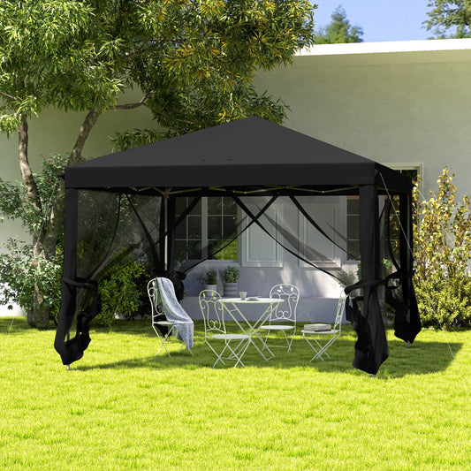 Outsunny 3 x 3Â m Pop Up Gazebo, 420D Garden Tent Canopy with Removable Mesh Sidewall Netting, Carry Bag for Garden Patio Outdoor, Black