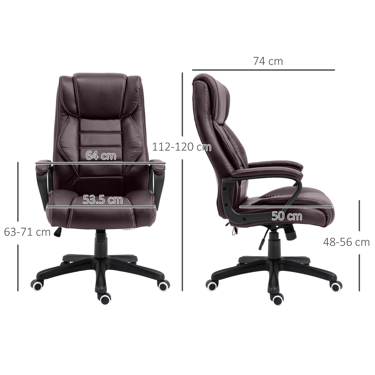 Vinsetto Office Chair with 6-Point Maaage and Back Heat, PU Desk Chair with Padded Seat and Armrest, Computer Chair with Tilt Function for Home, Brown