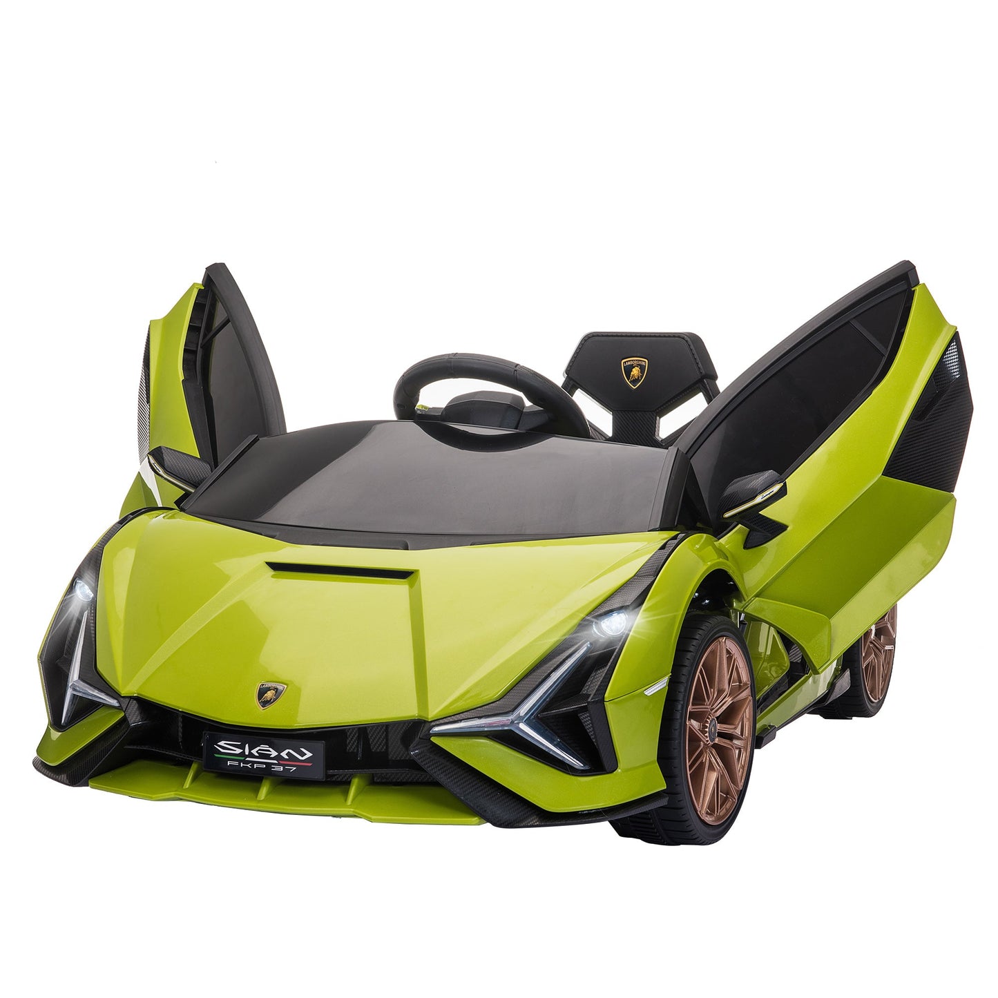 HOMCOM Lamborghini Sian Licencjonowany 12V Elektryczny Samochód Dziecięcy Do Jazdy 2 Silniki Zabawka Samochodzik Z Pilotem Muzyka Światła MP3 dla 3-5 Lat Zielony
