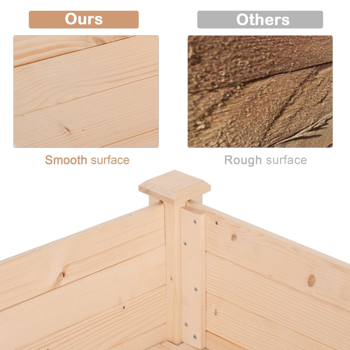 Outsunny Garden Wooden Planters_ Non-Woven Fabric, Rectangular Raised Bed,Fir Wood_Indoor/Outdoor, 122.5Lx56.5Wx76H cm