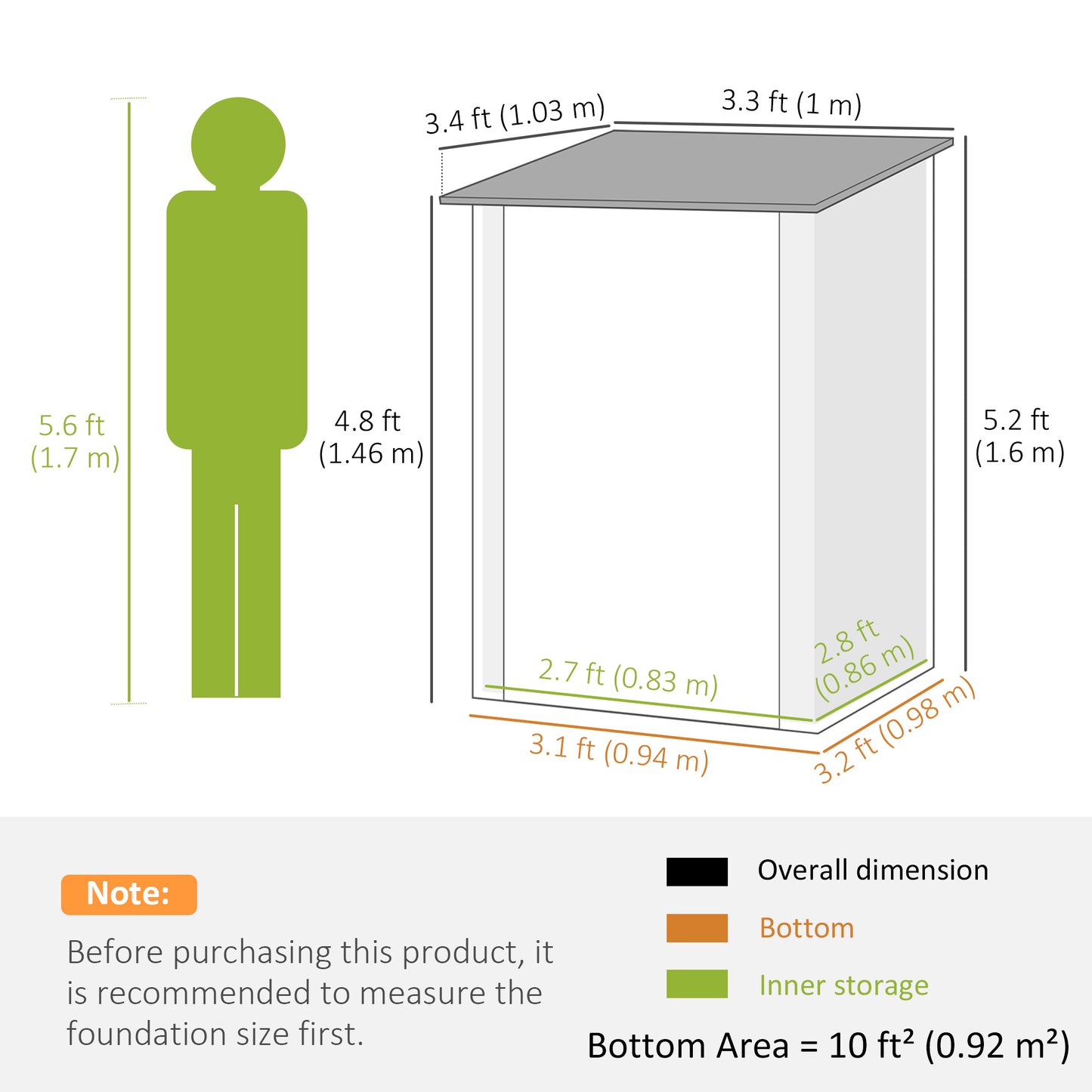 Outsunny 3,3 x 3,4ft stalowy domek ogrodowy z drzwiami zamykanymi na klucz - brązowy/szary