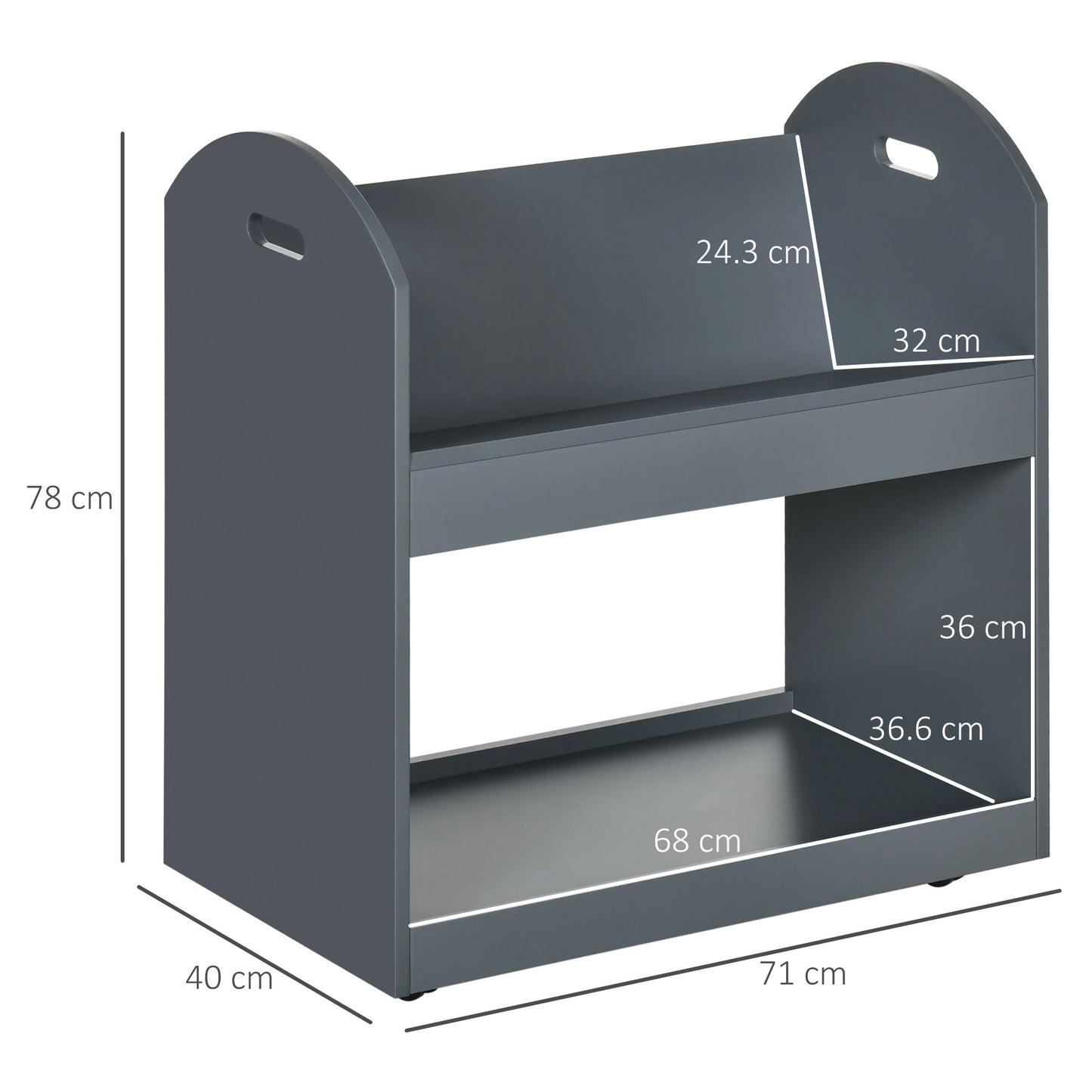 HOMCOM 2-Tier Storage Shelves, Kitchen Cart Shelf Unit with Wheels for Dining & Living Room, Home Study, Grey