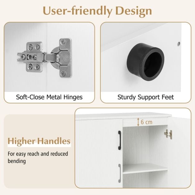 2-Door Storage Cabinet Modern Accent Cabinet with 5-Position Adjustable Shelf-White