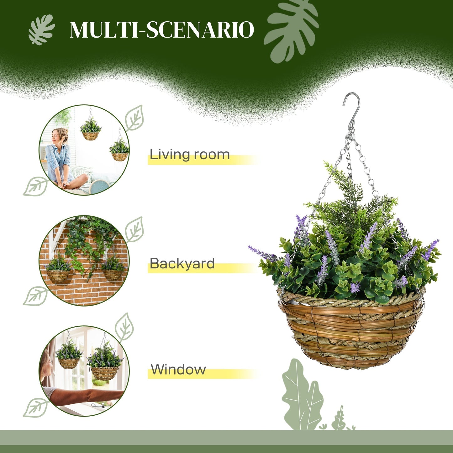 Outsunny Set of Two Artificial Hanging Lavender Flower Pots - Purple