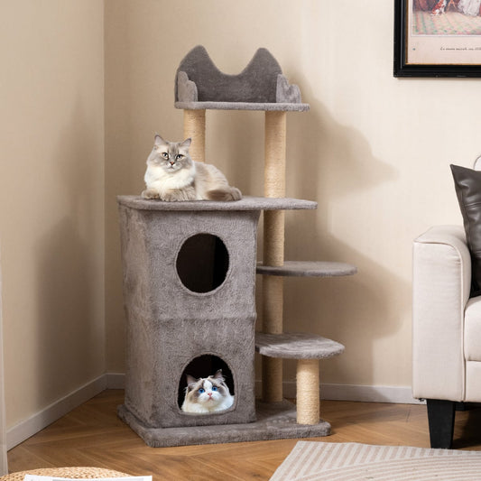123CM Cat Tree for Indoor Cats with 2-story Condo-Grey