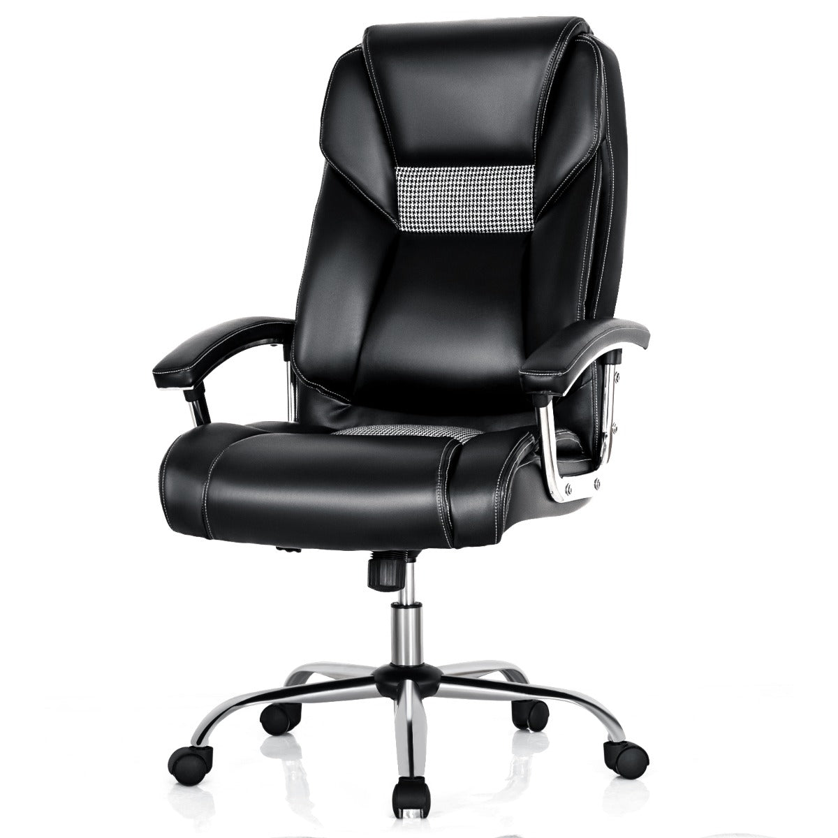 Office chair with high back padded armrests, Home executive chair upholstered in black pvc leather