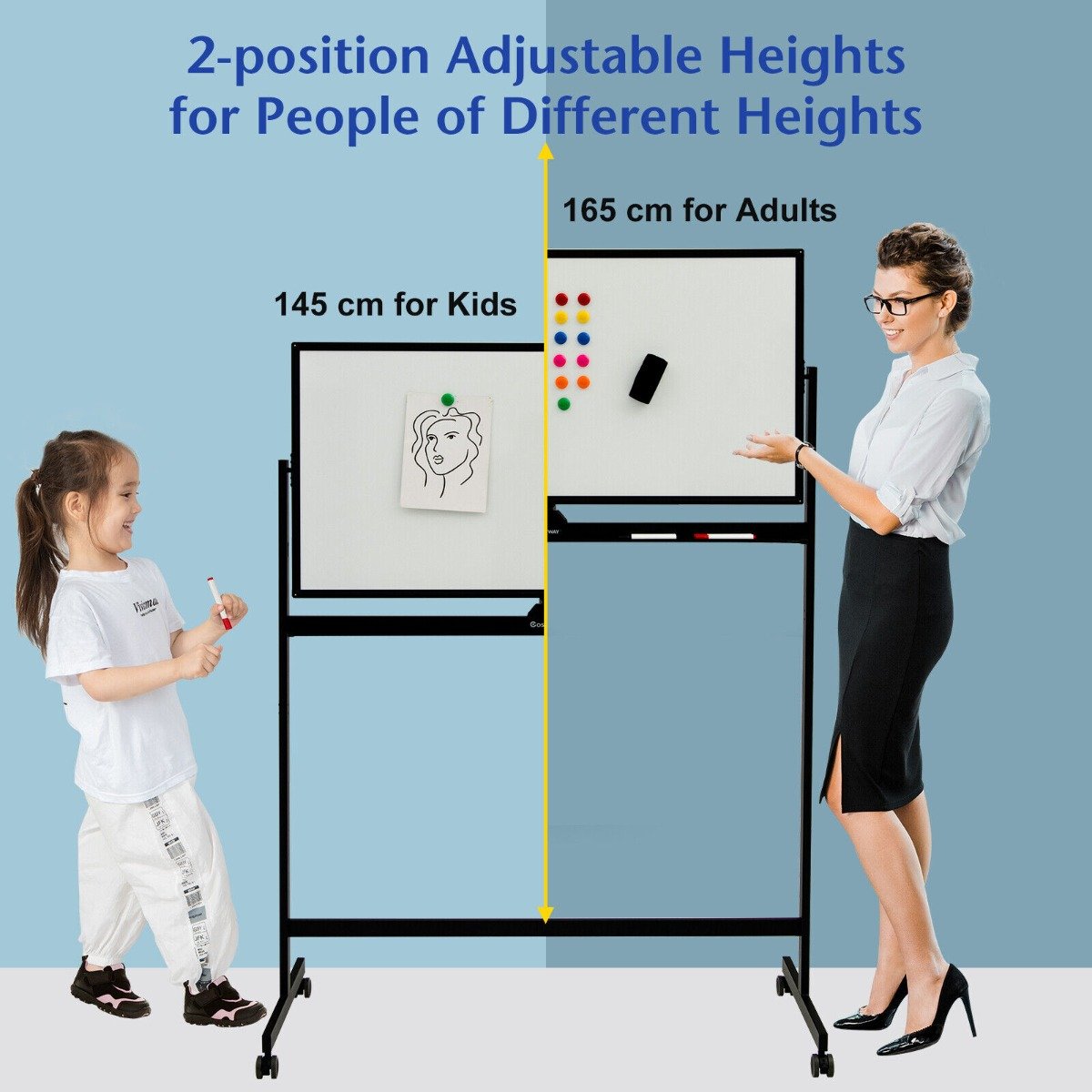 Double-Sided Magnetic Mobile Whiteboard with Magnets Pens and Eraser-Black