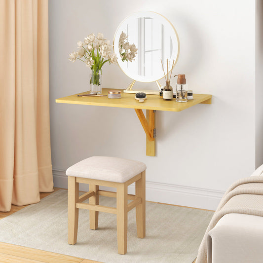 80 x 60 cm Wall Mounted Folding Table Drop-Leaf Floating Writing Desk-Natural