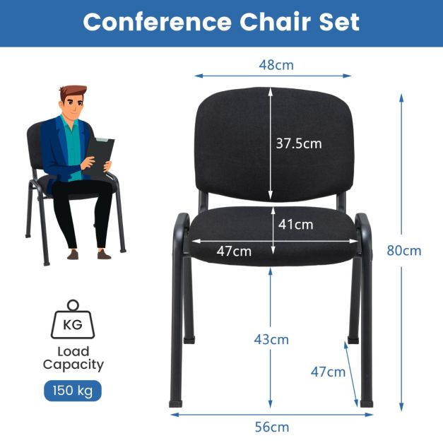 Office Chair with Metal Frame and Padded Cushions for Conference Room-Set of 2