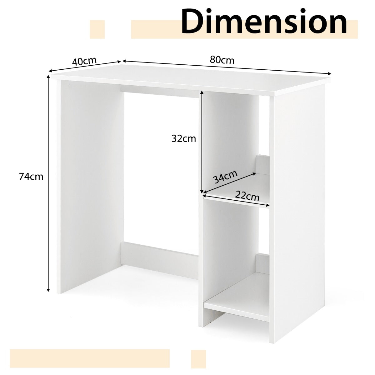 31.5 Inch Modern Home Office Desk with 2 Compartments-White