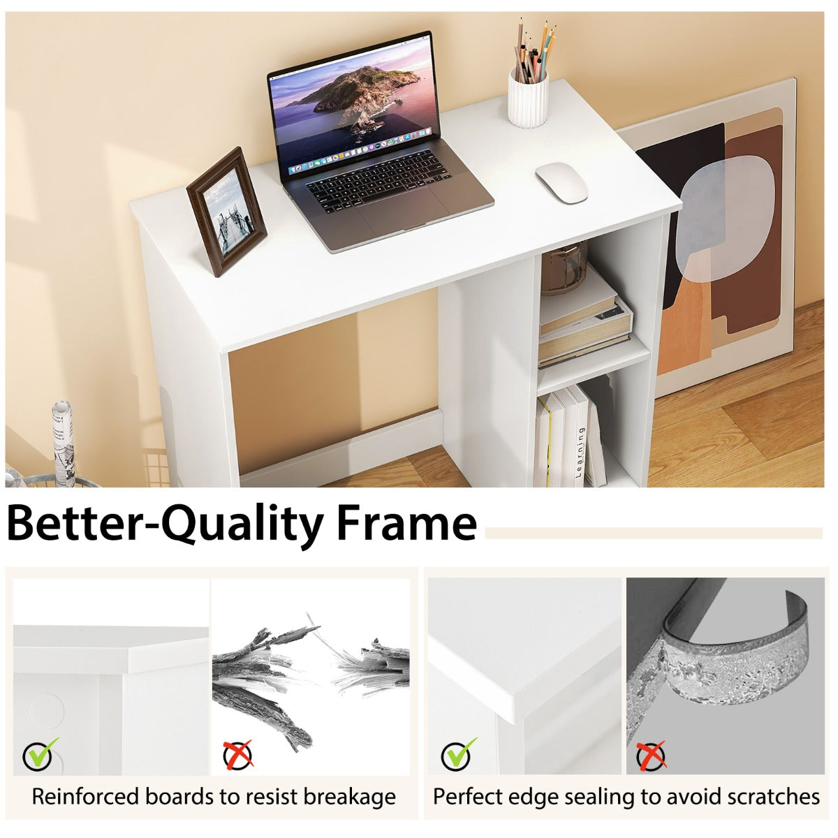 31.5 Inch Modern Home Office Desk with 2 Compartments-White