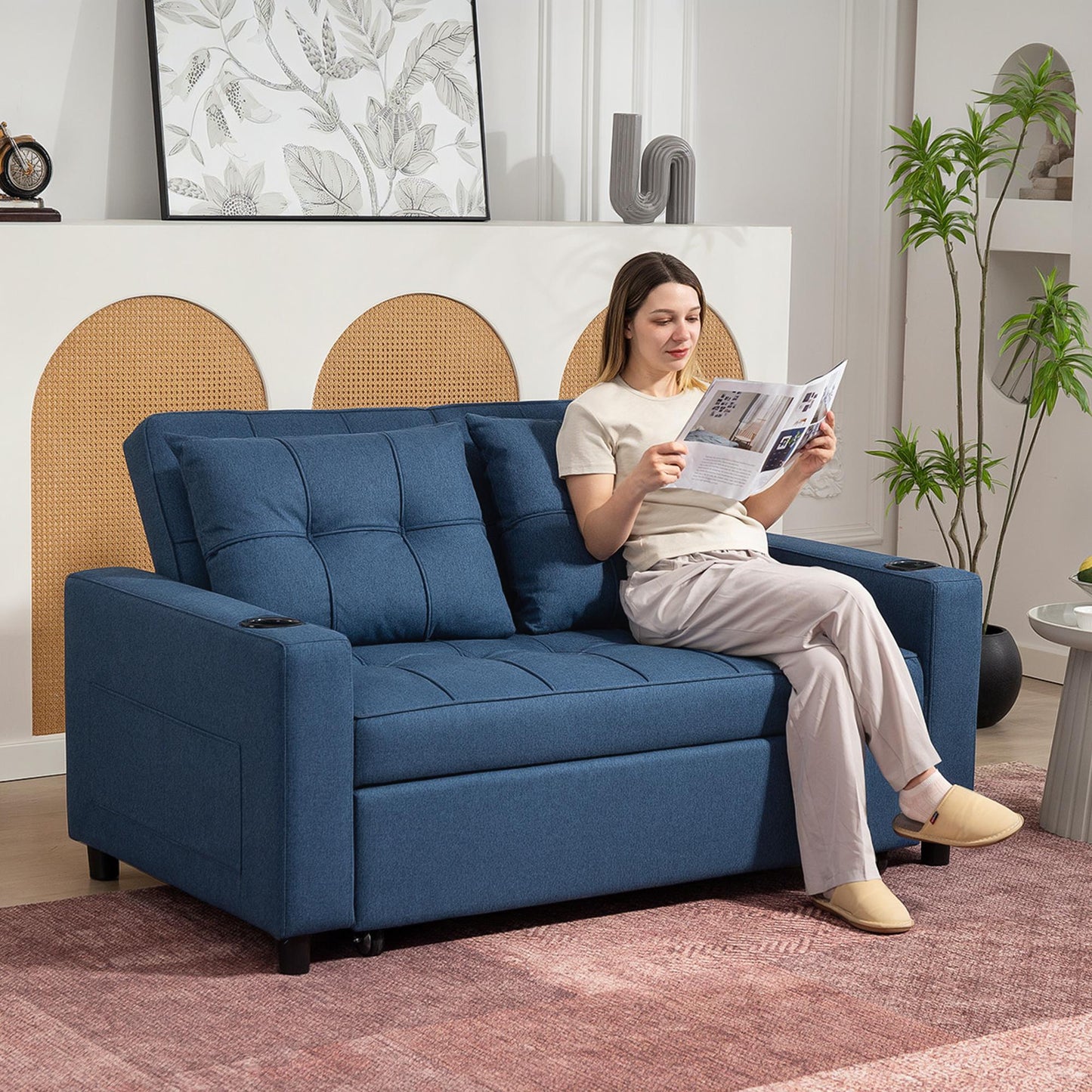 HOMCOM Dwuosobowa rozkładana sofa z funkcją spania - ciemnoniebieska
