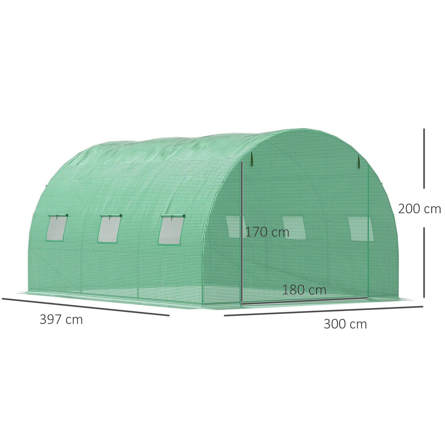Tunel foliowy Outsunny Walk-in, namiot ogrodowy z tunelem foliowym, z drzwiami zwijanymi na zamek błyskawiczny i 6 oknami z siatki, 4 x 3M