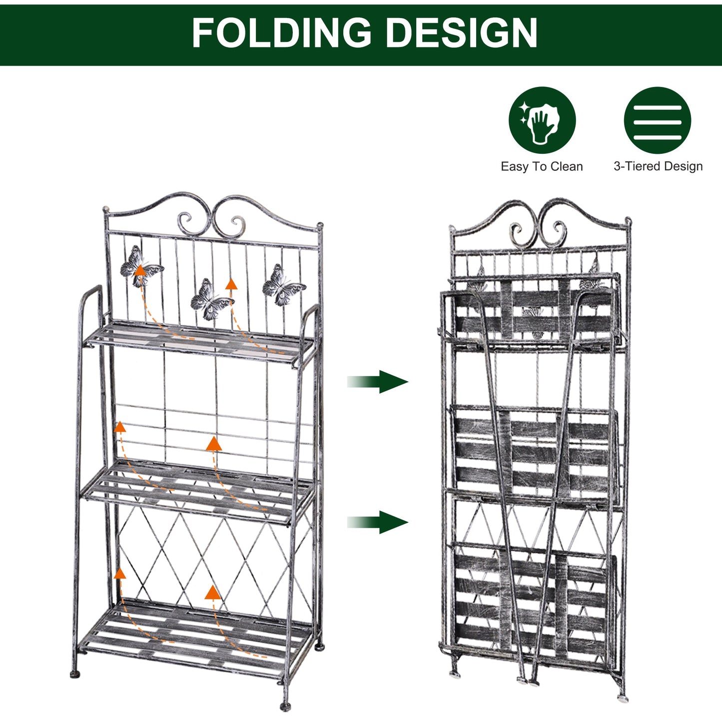 Outsunny 3 Tier Plant Stand Indoor Outdoor, Metal Plant Shelf Flower Display Rack for Potted Plants Garden Balcony Decor, 44 x 25 x 96 cm