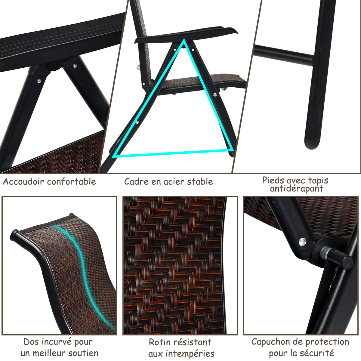 Patio Rattan Folding Chair with Armrest