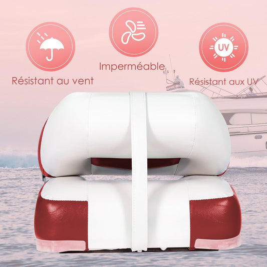 2 Pieces Folding Low-Back Boat Chair Set with Long Fixation Strap-Red