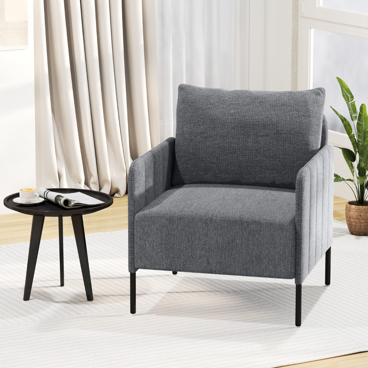 Chenille Single Seat Sofa with Cushion and Adjustable Foot Pads-Grey