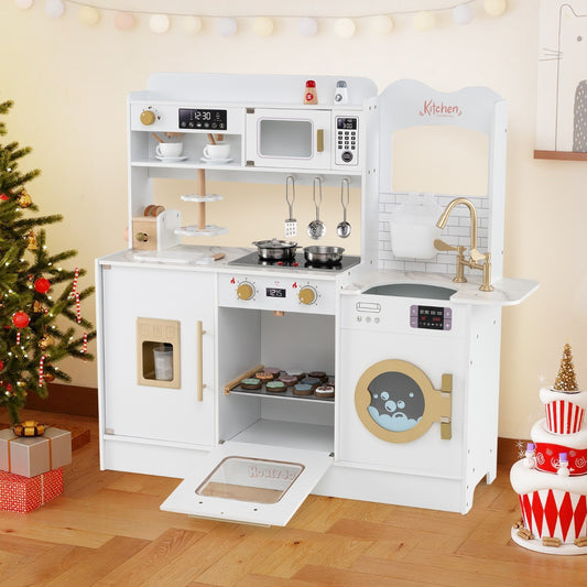 Children Pretend Toy Kitchen Playset with Stoves and Coffee Machine-White