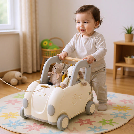 Children Push Walker Cart with Handle and Wheels-White