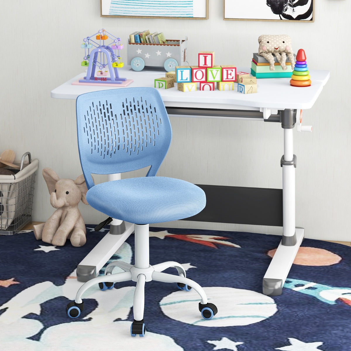 Ergonomiczne krzesło do nauki dla dzieci z regulowaną wysokością – niebieskie