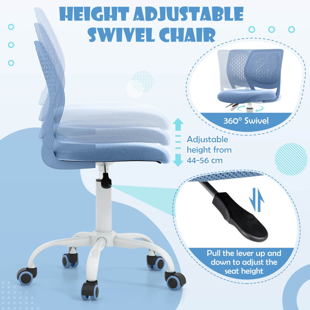 Ergonomiczne krzesło do nauki dla dzieci z regulowaną wysokością – niebieskie