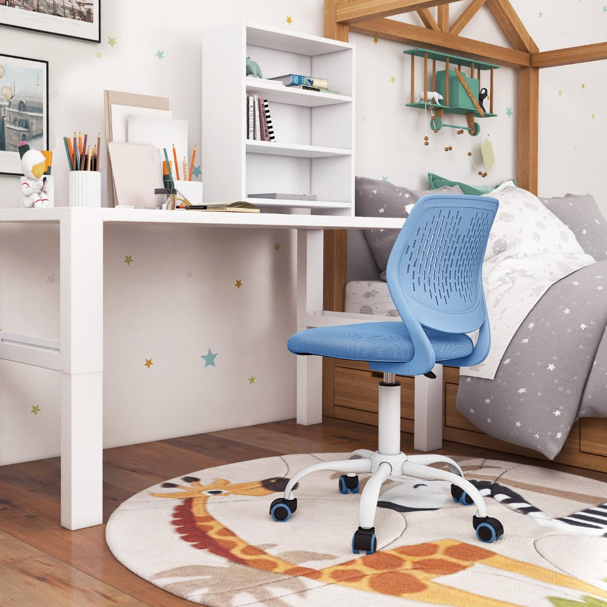 Ergonomiczne krzesło do nauki dla dzieci z regulowaną wysokością – niebieskie