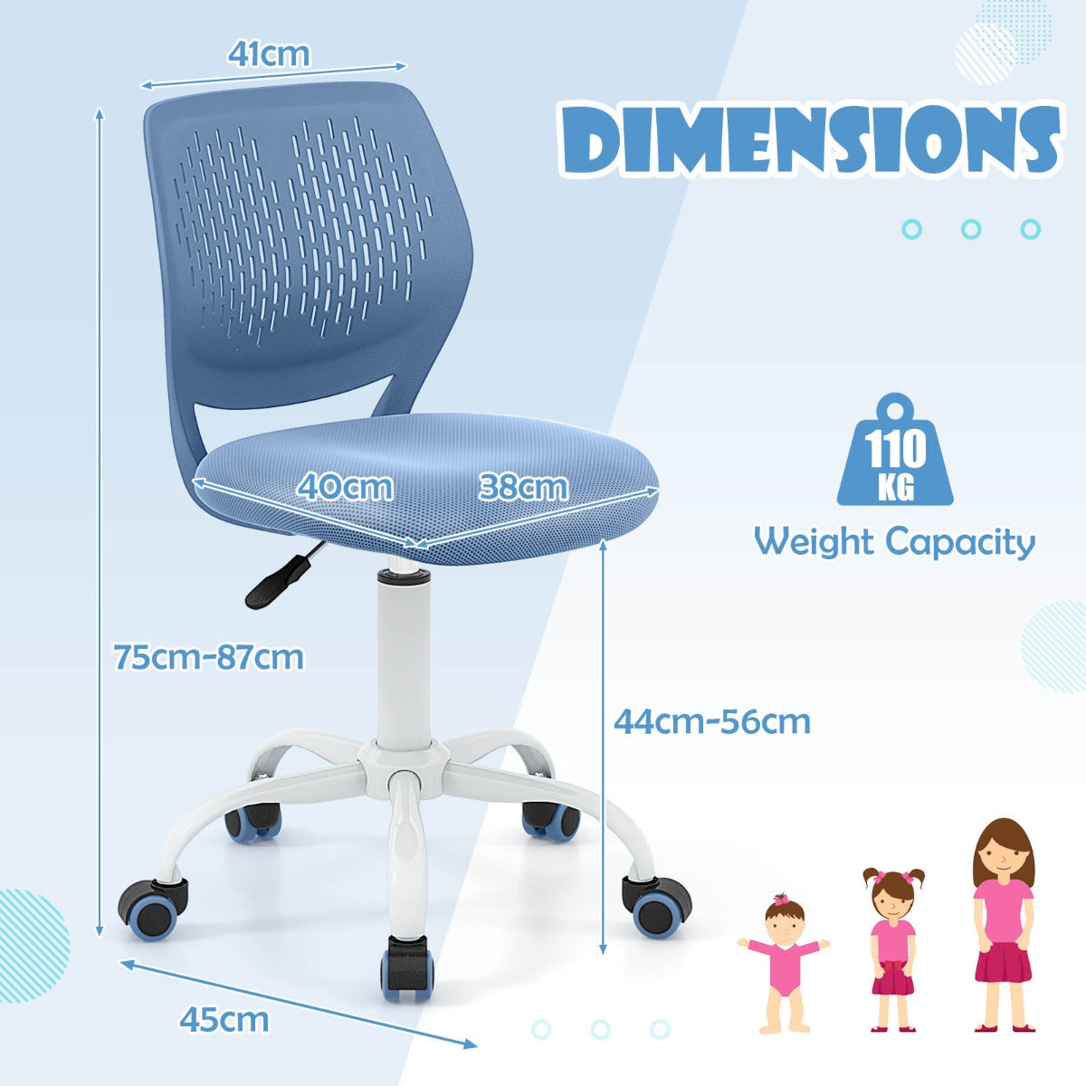 Ergonomiczne krzesło do nauki dla dzieci z regulowaną wysokością – niebieskie