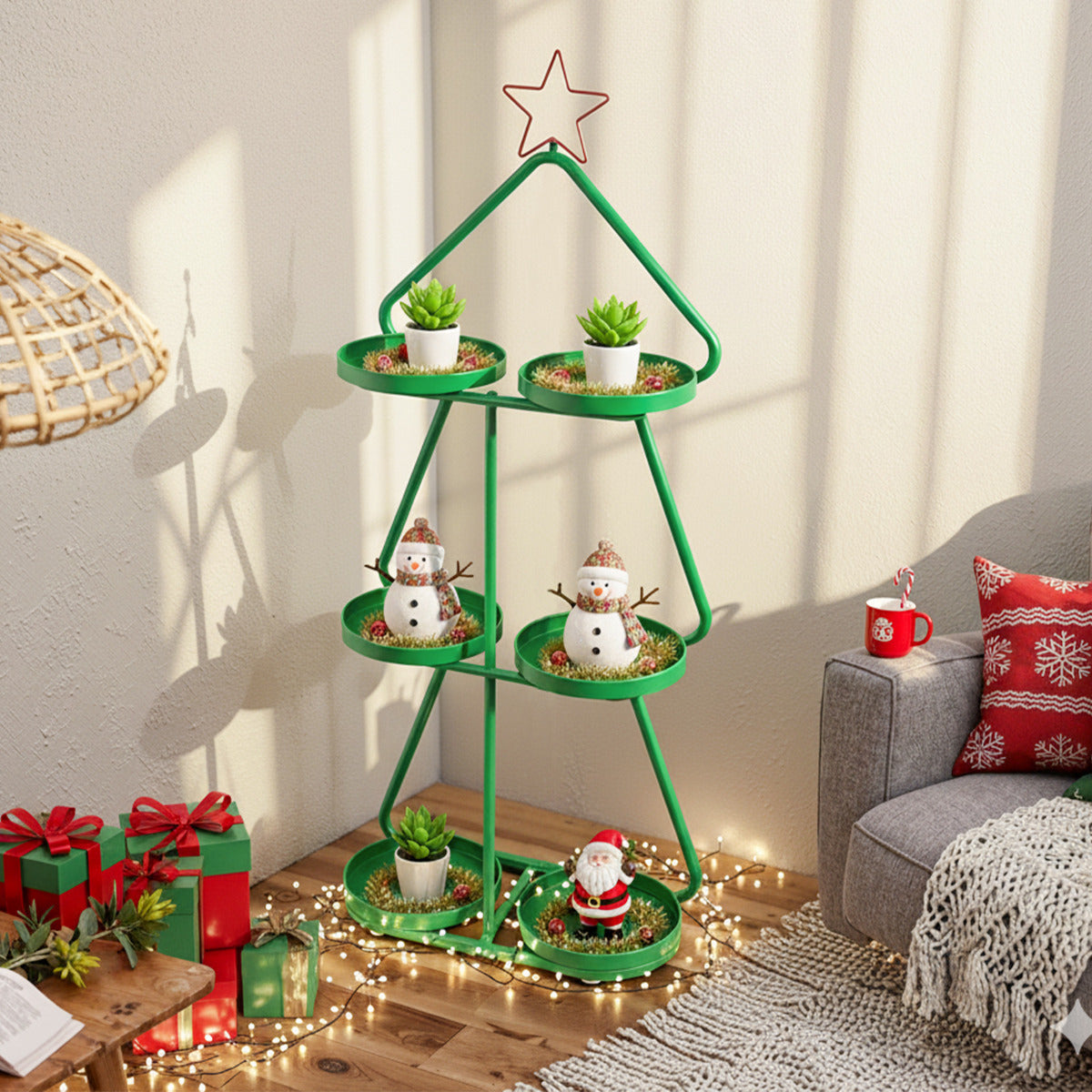 Christmas Plant Stand 3-Tier Tree-Shaped Side Table-Green