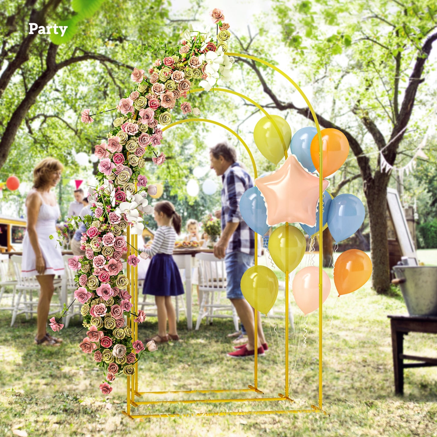 Zestaw ram łukowych Outsunny Wedding Arch, 2,2, 2, 1,8 m Metalowy stojak na łuki, zestaw 3 sztuk, zestaw stojaków na łuki balonowe na przyjęcia urodzinowe, wieczór panieński, ukończenie szkoły, ceremonię, dekoracje bankietowe, złoty odcień