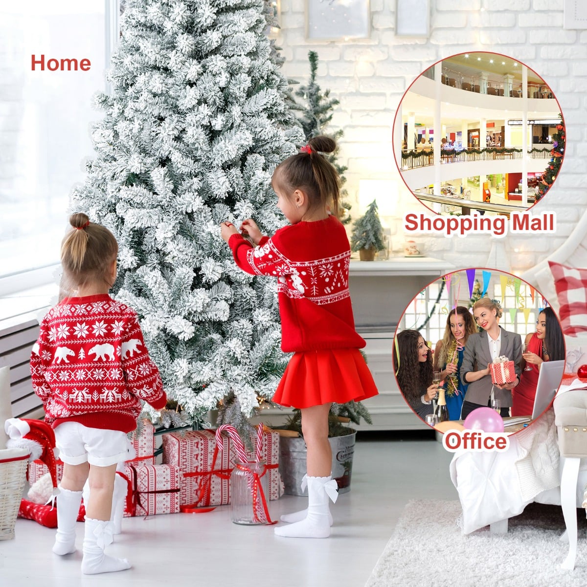 Snow Flocked Artificial Christmas Tree with 600/1010 Tips-6FT