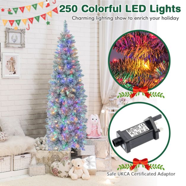 150/180 cm Slim Pencil Christmas Tree with 343/475 Branch Tips and 190/250 Colorful LED Lights-180 cm