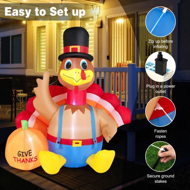 6 Feet Inflatable Thanksgiving Turkey with Pumpkin and LED Lights