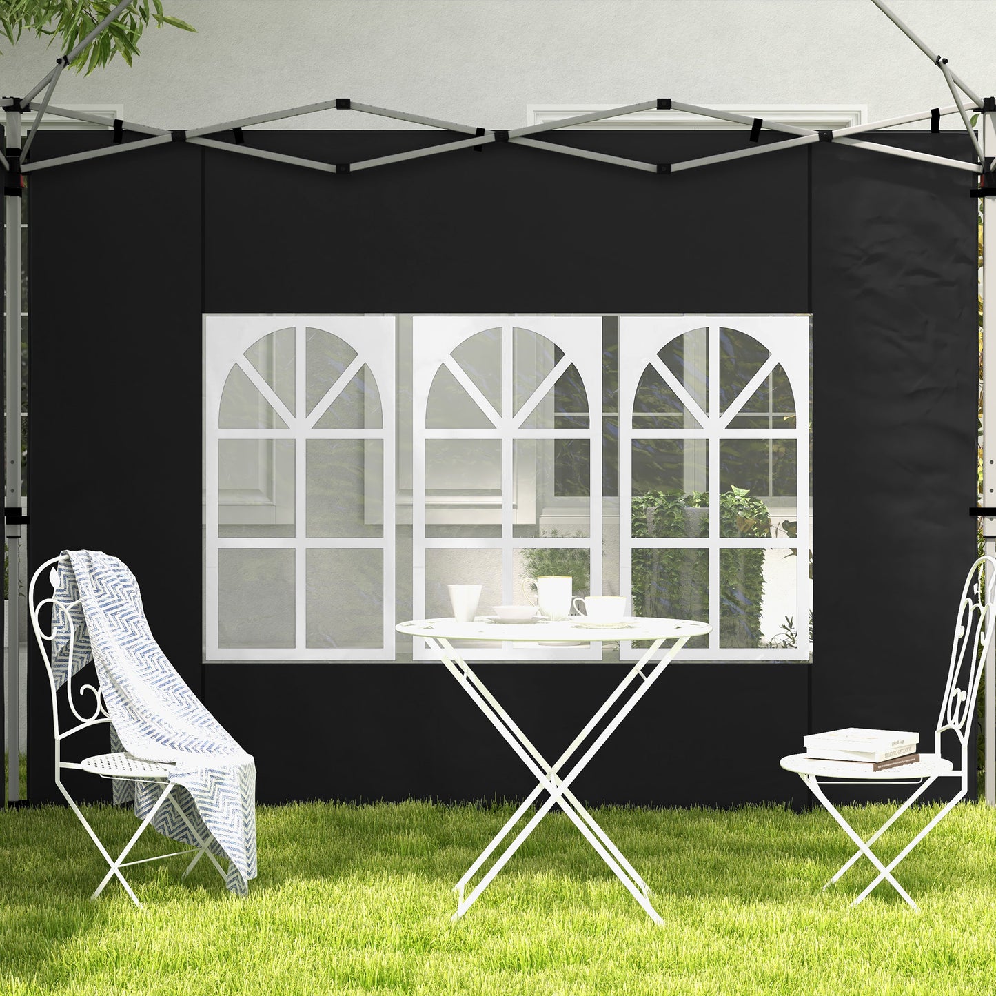 Panele boczne do altany Outsunny, wymiana boków z oknem do altany typu pop-up 3x3(m) lub 3x4m, 2 sztuki, czarne