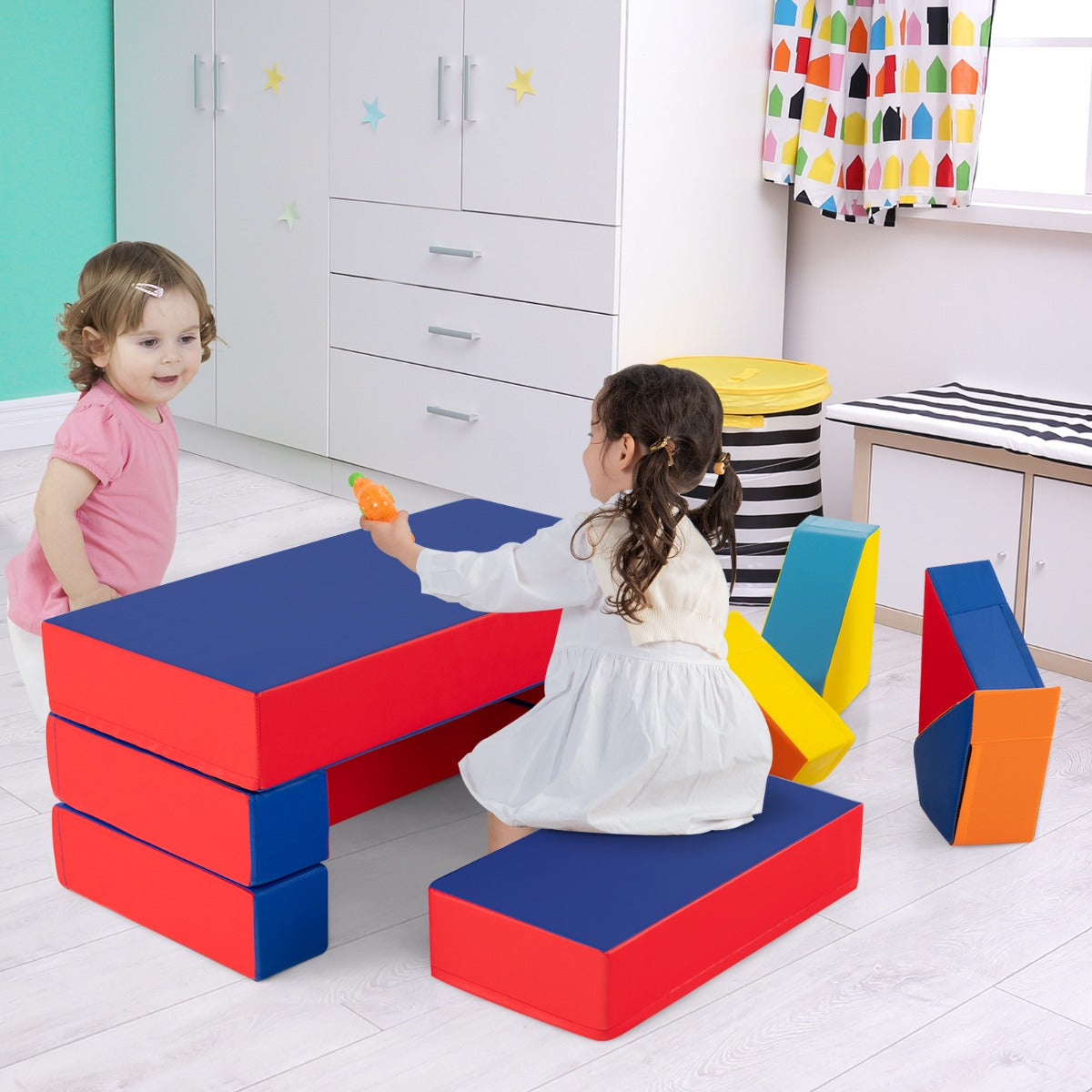 4-In-1 Multi-functional Combination Sofa Set with Durable PU Surface for Kids-Multicolour